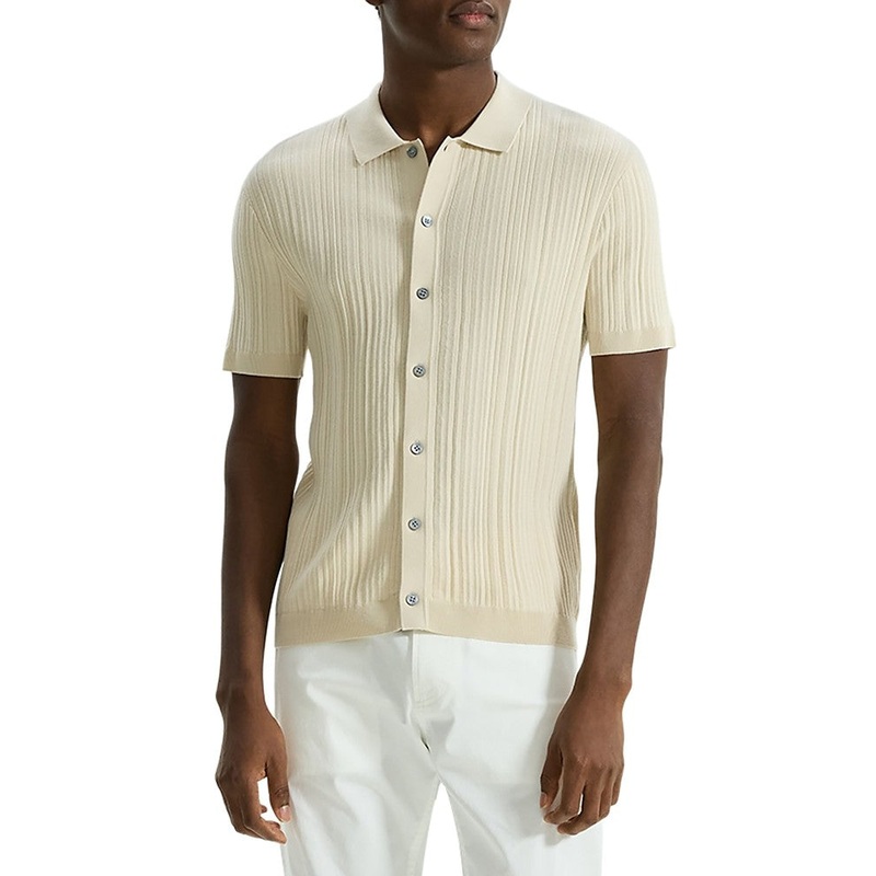 Theory Mens Regular fit Short Sleeve Button-Up Shirt XL Beige Solid