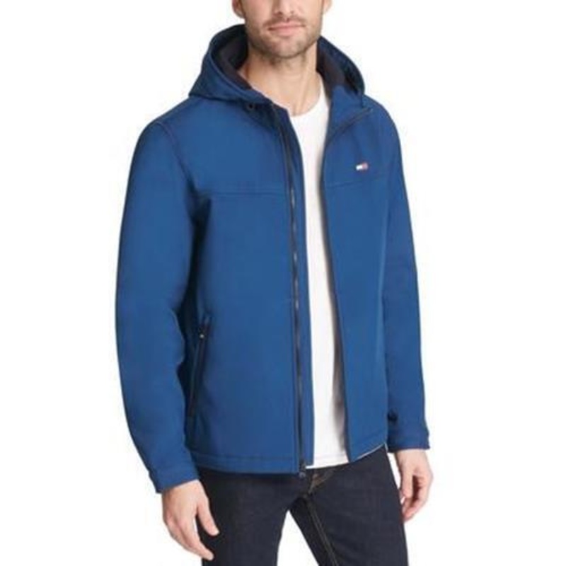 TOMMY HILFIGER Men's Hooded Soft-Shell Jacket XXL 2XL Blue