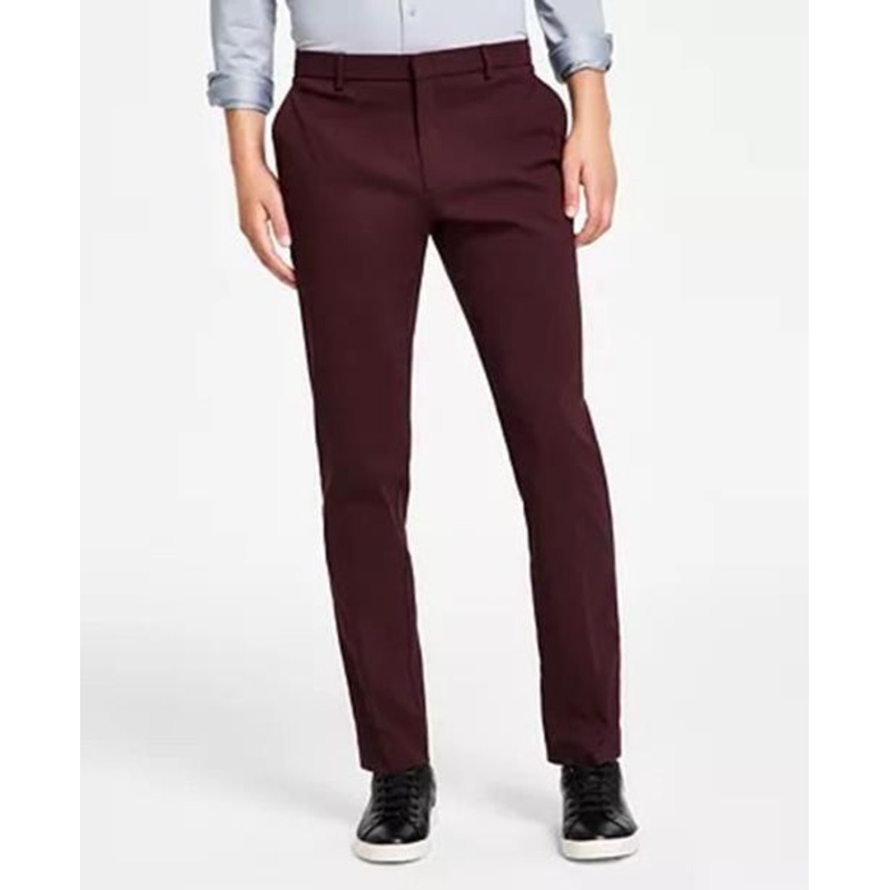Tommy Hilfiger Modern Fit Comfort Performance Pants 36 x 34 Burgundy Flat Front