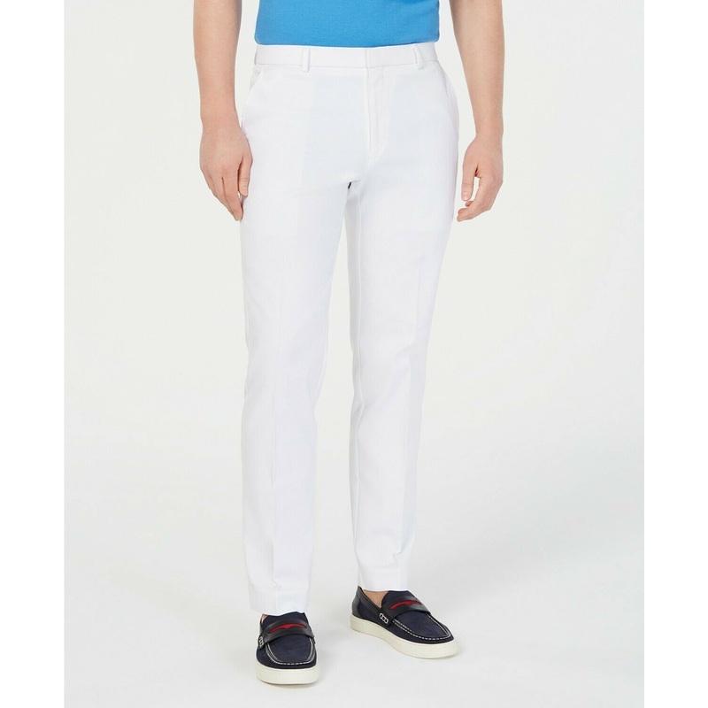 Tommy Hilfiger Modern-Fit Stretch Comfort Solid Dress Pants 33 x 32 White Flat