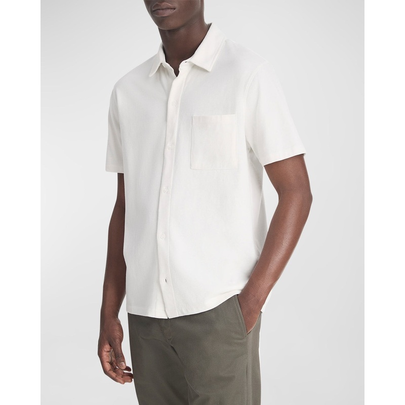 Vince Mens Regular fit Short Sleeve Button-Up Shirt Large White Solid