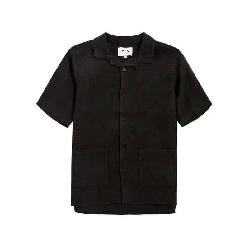 WAX LONDON Mens Ren Linen Short Sleeve Button Shirt Large Black