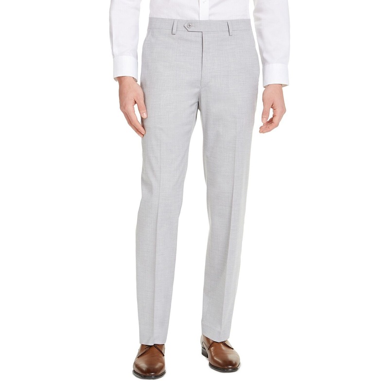 Alfani Men's Dress Pants Light Grey 34 x 34 Slim-Fit Stretch Solid Flat Front