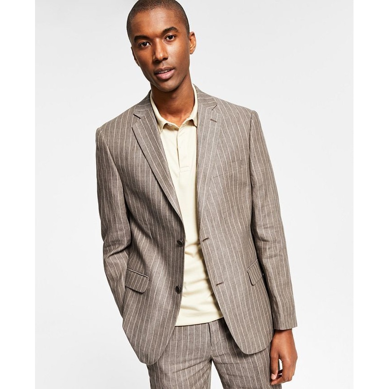ALFANI Men's Slim-Fit Stripe Linen Suit Jacket 38R Brown