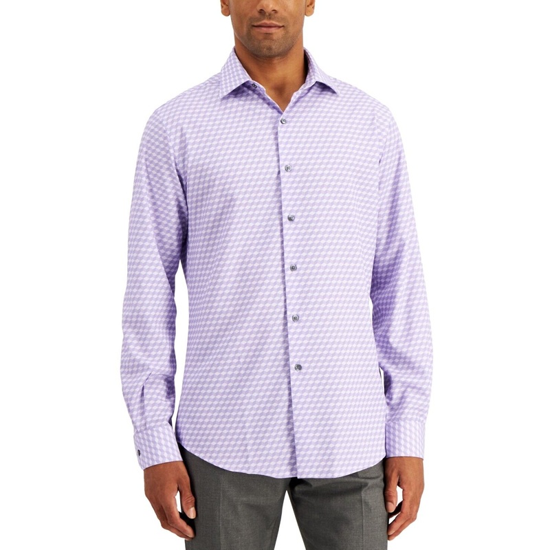 Alfani Mens Slim-Fit Cube Print Shirt Purple Cbo 15-15.5 / 32-33