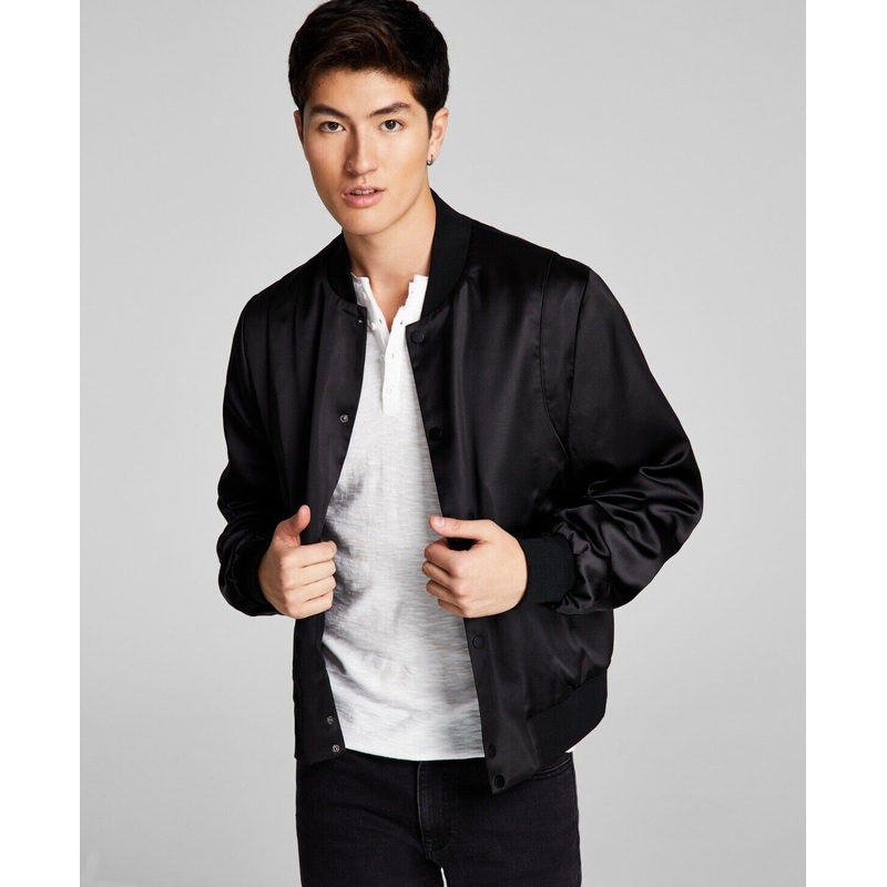 And Now This Men's Satin Bomber Jacket Medium Black