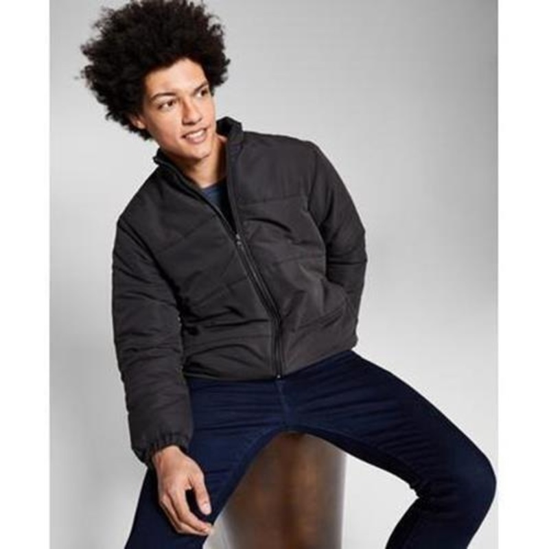And Now This Mens Mens Short Cold Weather Puffer Jacket Large Black