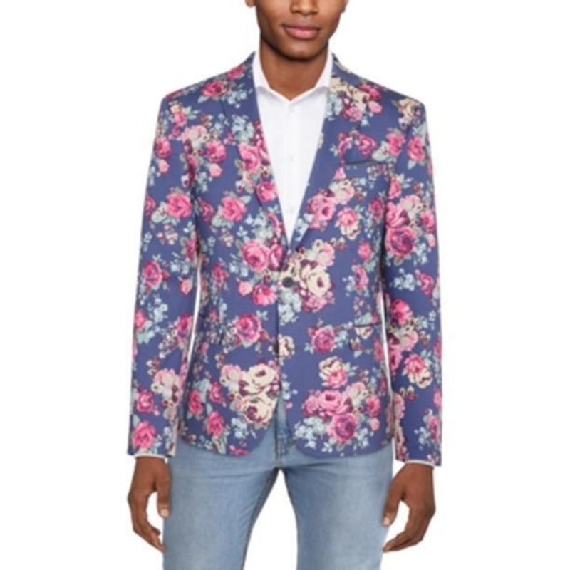 Bar III Men's Slim-Fit Floral Suit Separate Jacket Blue Pink 42R