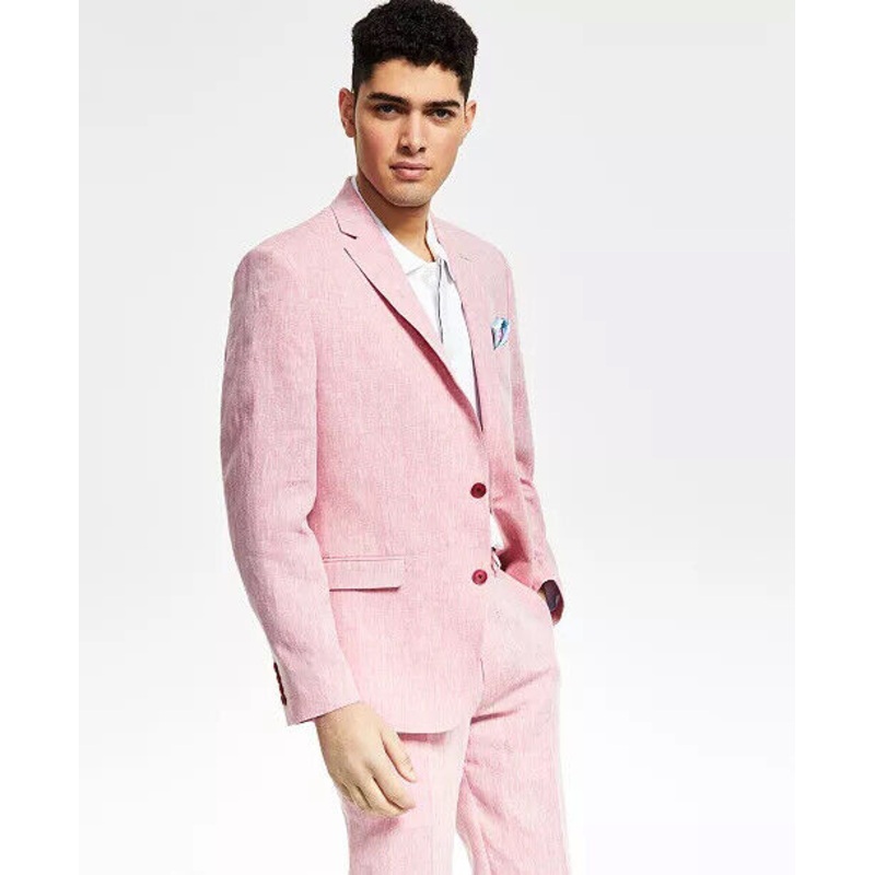 Bar III Men's Slim-Fit Lilac Linen Suit Jacket 36S Sport Coat Pink / 2 BUTTON