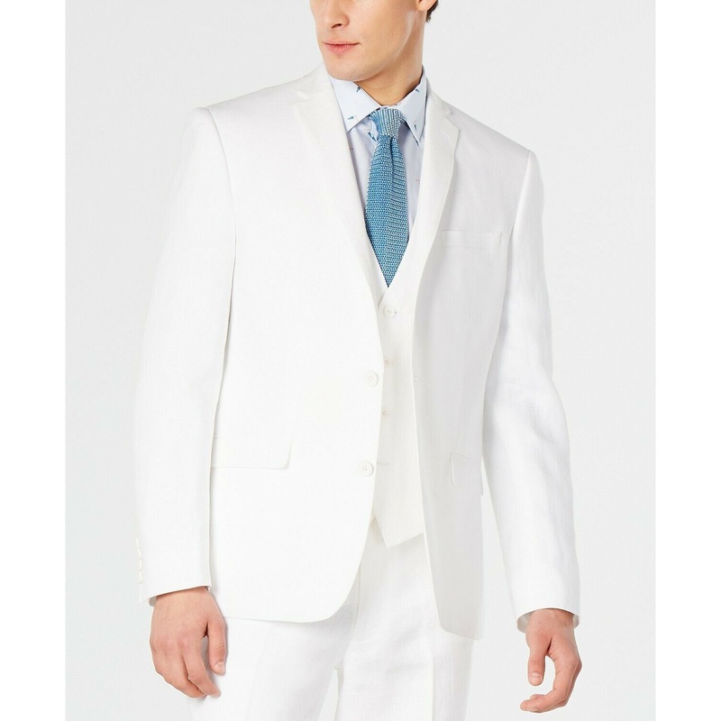 Bar III Men's Suit Jacket 46R Sport Coat Slim-Fit Solid White Linen