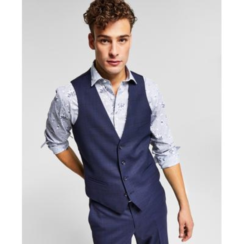 Bar Iii Mens Slim fit Button-Up Vest Medium Blue
