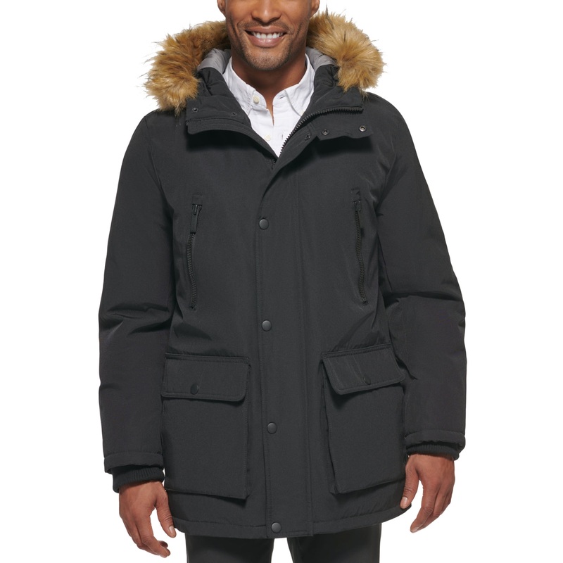 Club Room Mens Parka Coat XL Grey Fur Trim Solid
