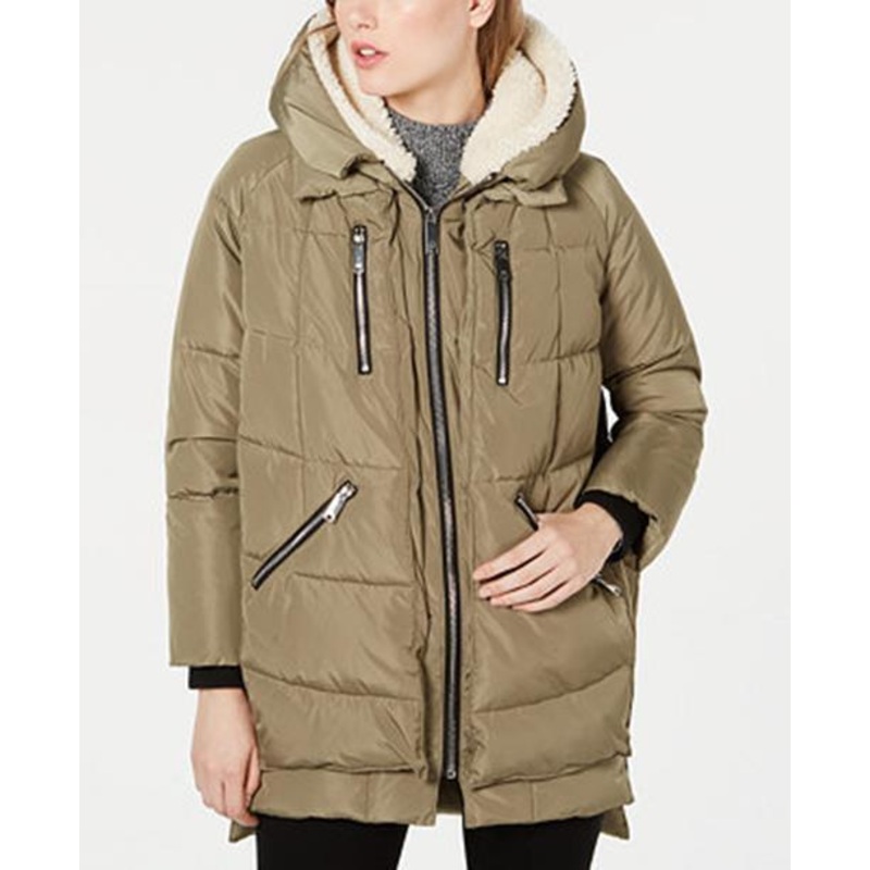 Halifax HFX Womens Hooded Fleece-Lined Puffer Coat Large Cactus Green