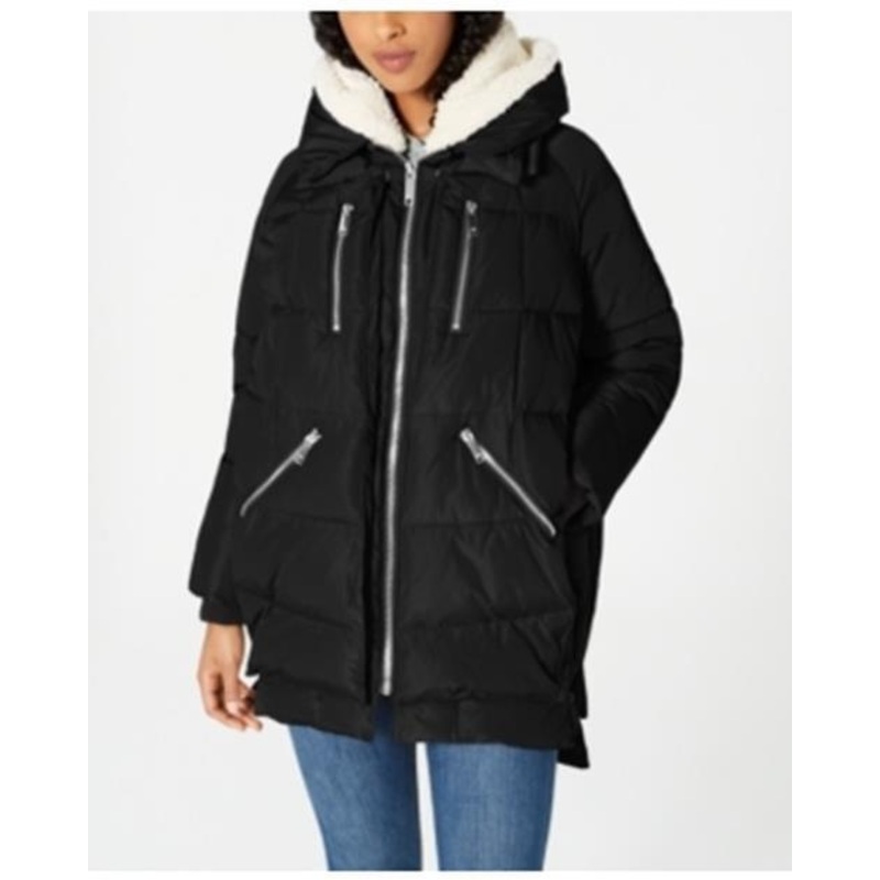 Halifax HFX Womens Oversized Hooded Fleece-Lined Puffer Coat Black Small