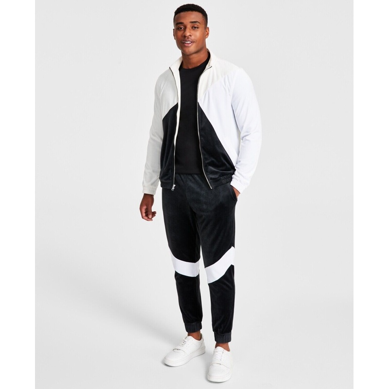International Concepts Men's Regular Fit Velour Track Jacket Antique White 2XL