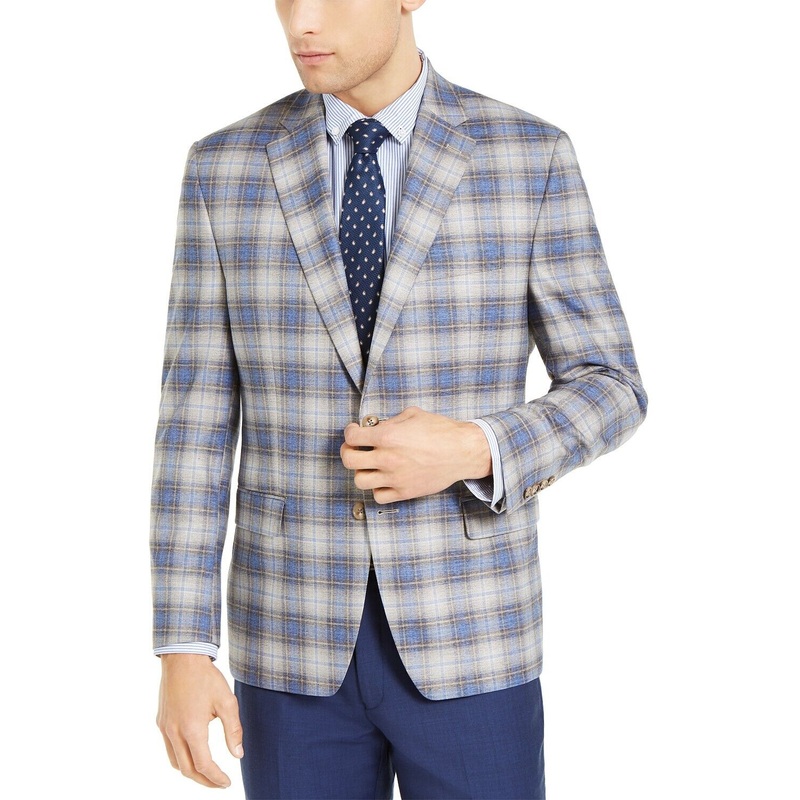 Lauren Ralph Lauren Men's Classic-Fit UltraFlex Tan & Blue Plaid Sport Coat 44L