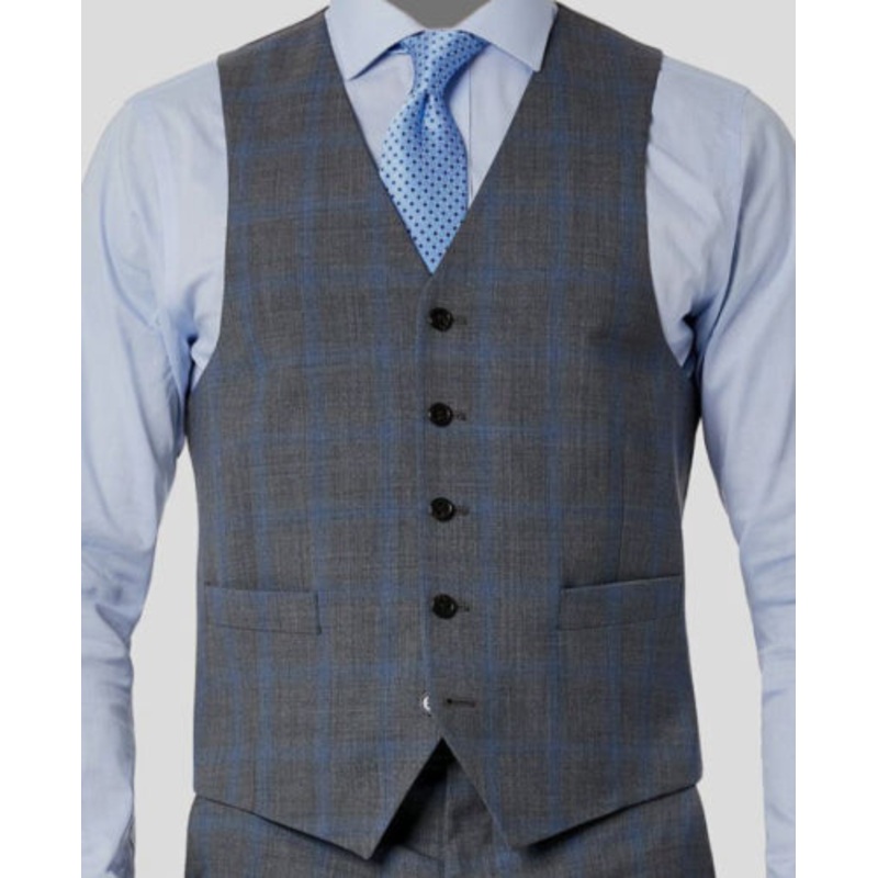 Lauren Ralph Lauren Men's Small Wool Stretch Suit Vest Grey Blue Plaid