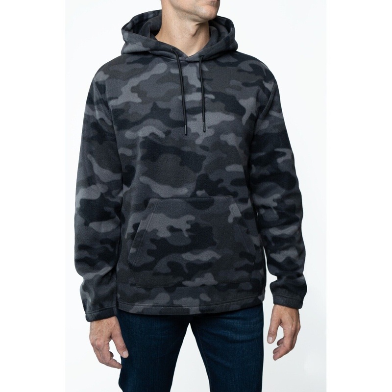 Lazer Men's Polar Fleece Pullover Hooded Sweatshirt Grey Camo Large