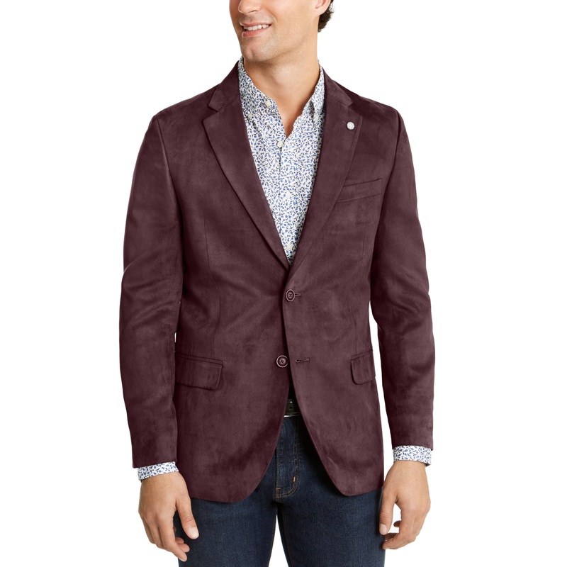Nautica Mens Modern fit Sport Coat Blazer 46 L Red Solid