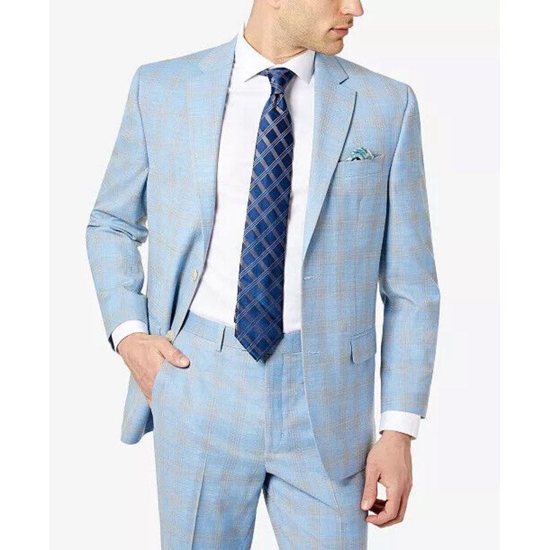 SEAN JOHN Men's Classic-Fit Suit Jacket Light Blue Plaid 36R