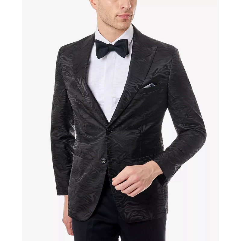 TALLIA Men's Slim-Fit Black Jacquard Evening Jacket 44L Sport Coat