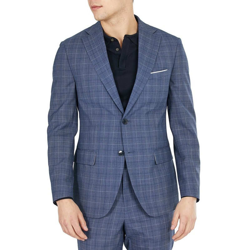 Tallia Men's Slim-Fit Blue Plaid Suit Jacket 46R Sport Coat