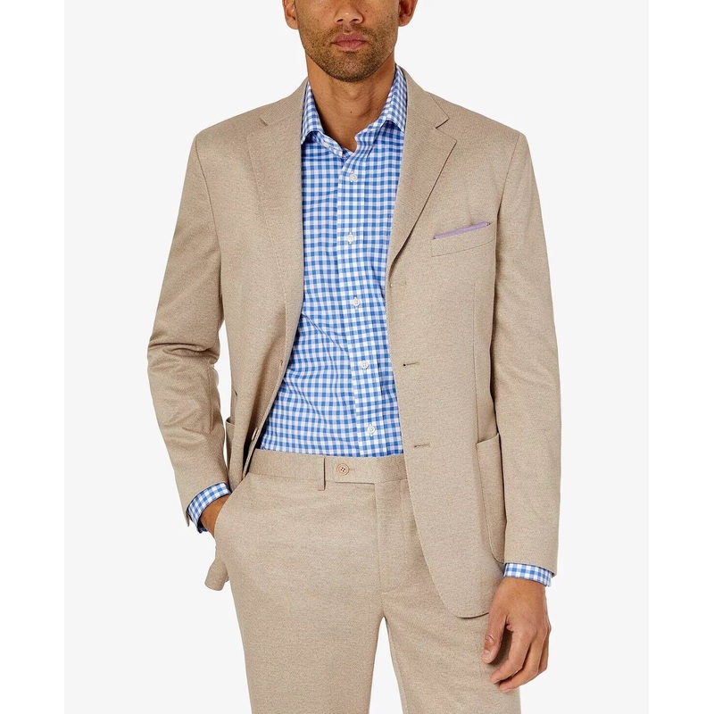 Tallia Men's Slim Fit Knit Suit Jacket Cream Size 46R Sport Coat