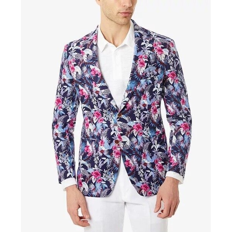 Tallia Men's Slim-Fit Magenta & Blue Floral Blazer 48R Sport Coat