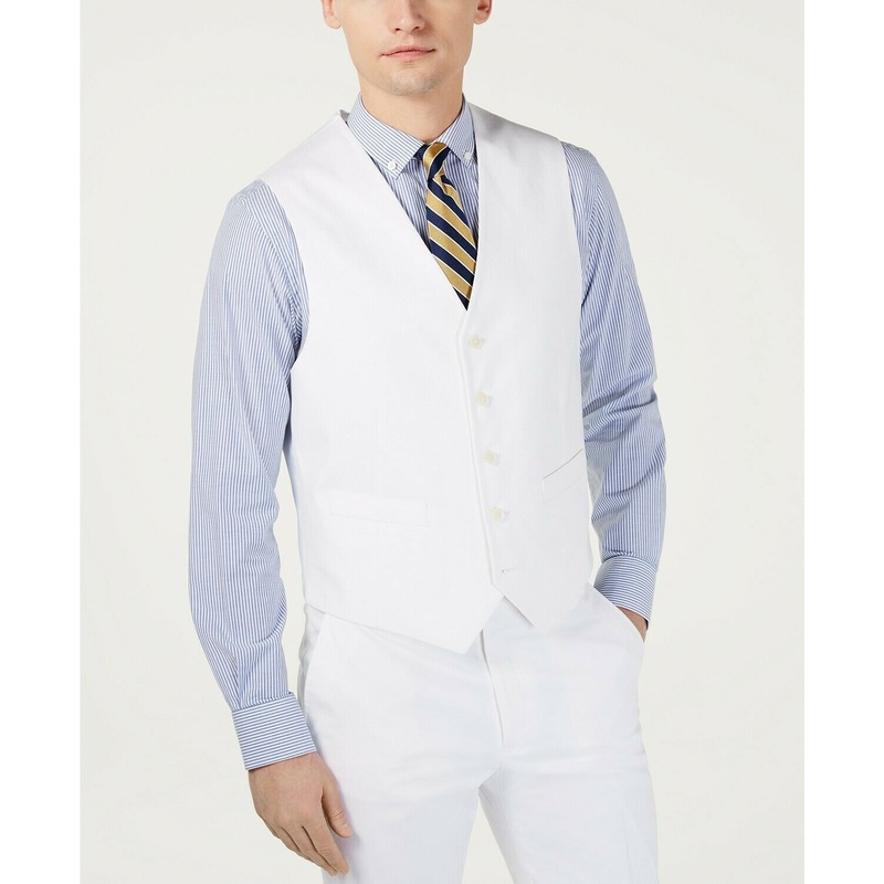 Tommy Hilfiger Men's White Suit Vest Medium Modern-Fit THFlex Stretch Solid
