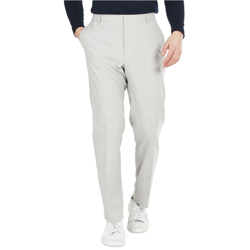 Tommy Hilfiger Modern-Fit Flex Stretch Plaid Dress Pants Cream 30 x 32