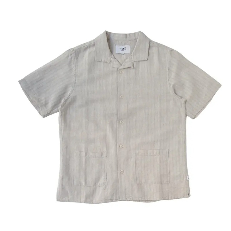 Wax Mens Ren Linen Button-Down Short Sleeve Shirt Beige Large