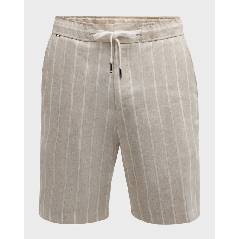 Hugo Boss Mens Classic fit Drawstring Shorts 38 / 9 Beige White Striped