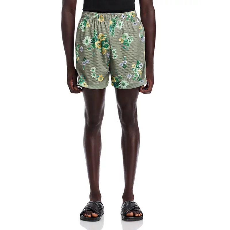 John Elliott Mens Regular Fit  6" Casual Shorts Green Floral XL