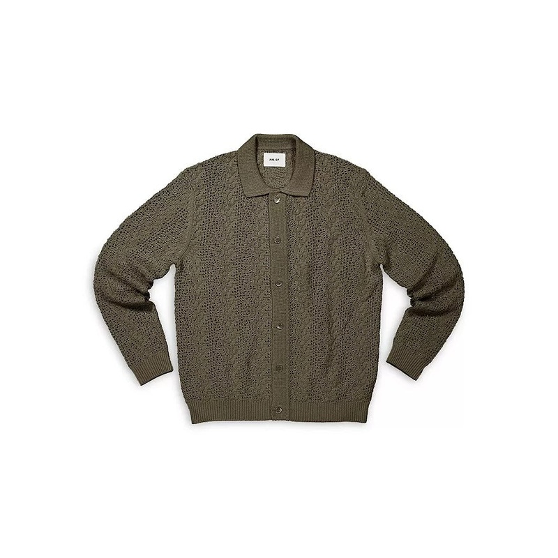 Nn07 Mens Regular fit Long Sleeve Cardigan Sweater Medium Collared Green Solid