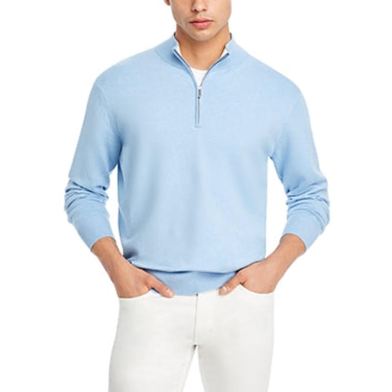 Peter Millar Mens Classic fit Long Sleeve Quarter zip Sweater Large Light Blue