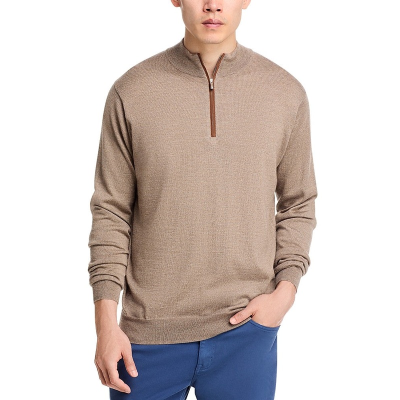 Peter Millar Mens Classic fit Long Sleeve Quarter zip Sweater Small Beige Solid