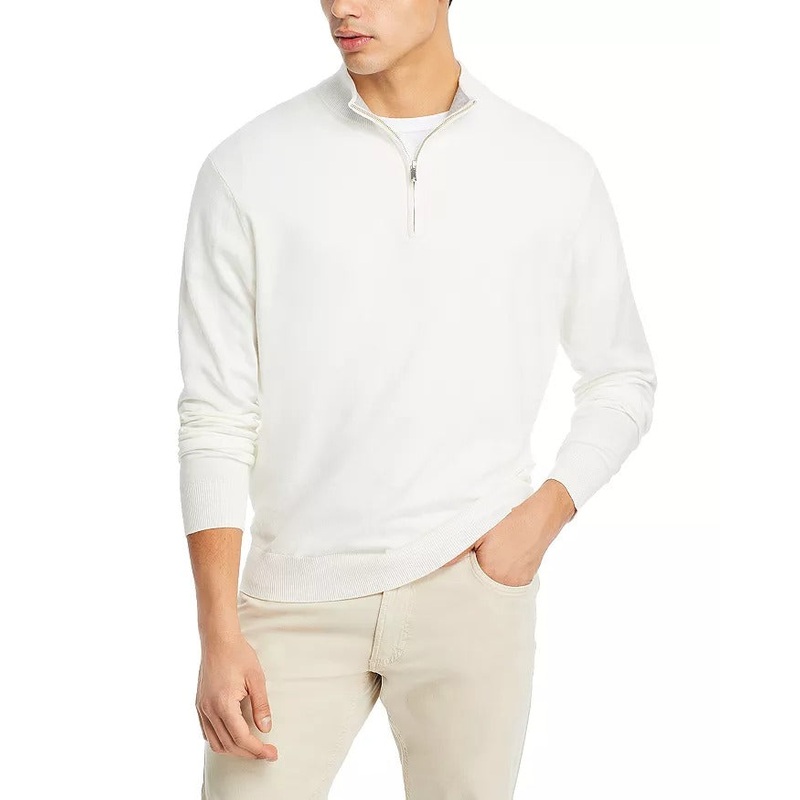 Peter Millar Mens Classic fit Long Sleeve Quarter zip Sweater Small White Solid