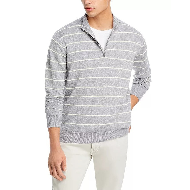 Peter Millar Mens Classic fit Quarter zip Sweater Large Mock Neck Grey Striped