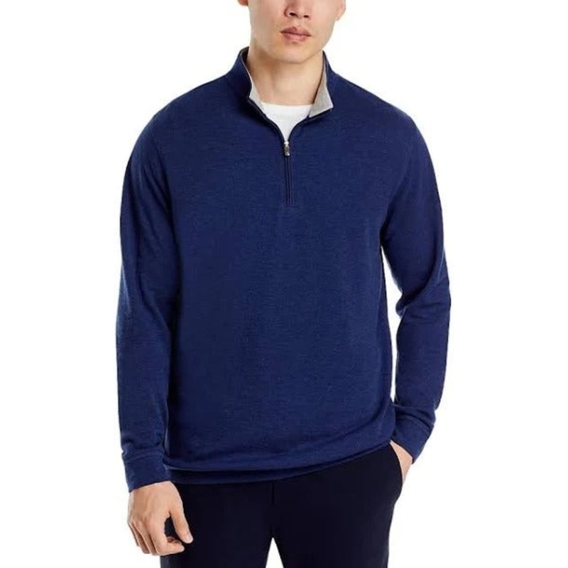 Peter Millar Mens Classic fit Quarter zip Sweater Small Mock Neck Blue