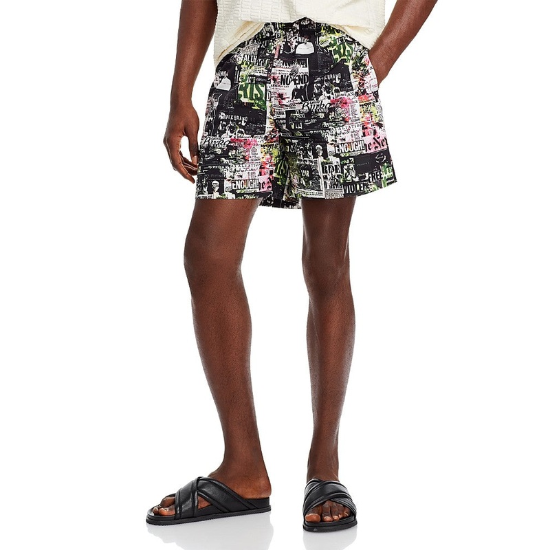Purple Brand Mens Drawstring Shorts Small 5.75 Inseam Black Green Multi