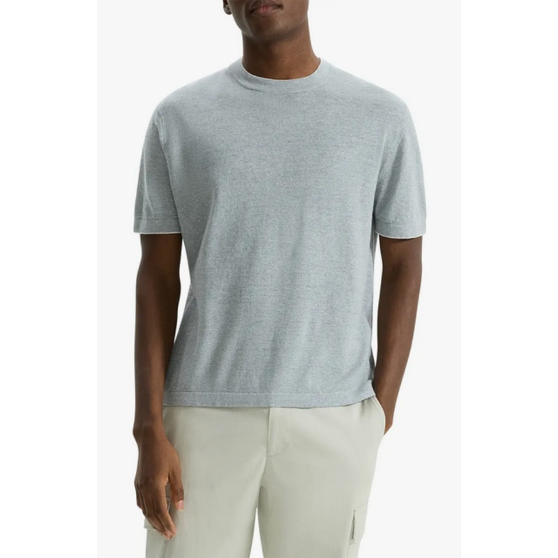 Theory Men's Kolben Linen Blend Short Sleeve Crewneck T Shirt Grey Medium