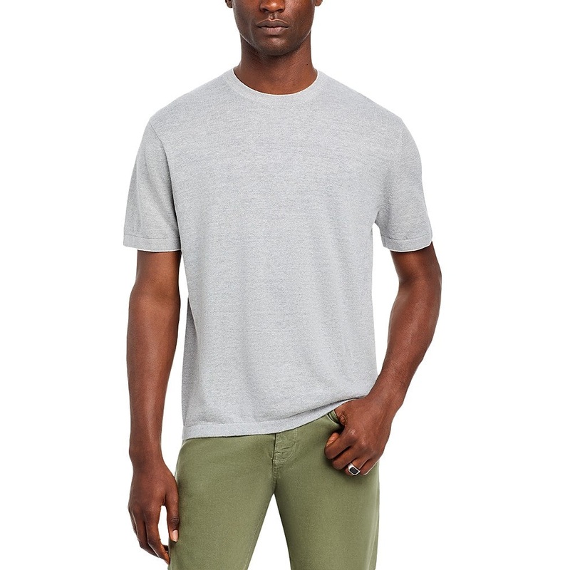 Theory Men's Kolben Linen Blend Short Sleeve Crewneck T Shirt Grey XL