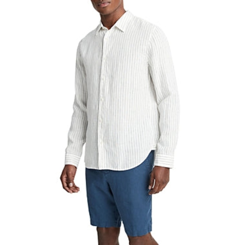 Vince Mens Classic Fit Long Sleeve Button Up Shirt Medium White Striped