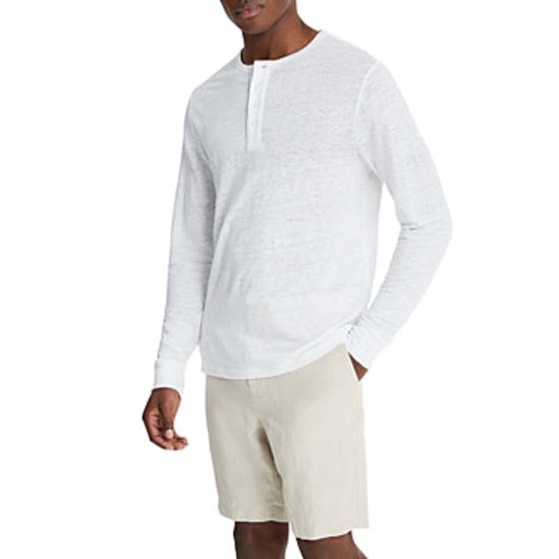 Vince Mens Regular Fit Long Sleeve Henley T Shirt Large White Solid