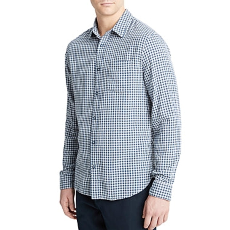 Vince Mens Regular Fit Mojave Plaid Long Sleeve Button Up Shirt Blue XS