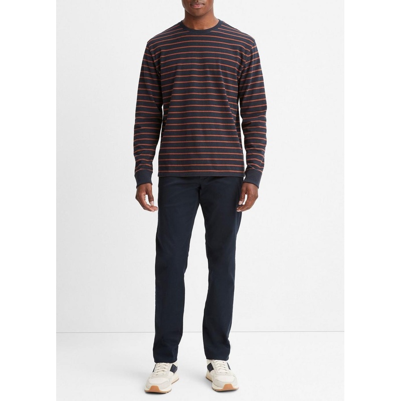 Vince Mens Stripe Sueded Cotton Jersey Long Sleeve T Shirt Blue 2XL