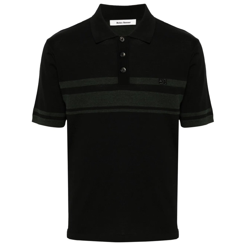 Wales Bonner Mens Dawn polo shirt Small Black / Green Wool