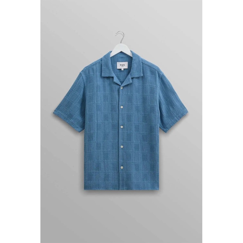 Wax London Mens Regular fit Short Sleeve Button-Up Shirt Large Blue Solid