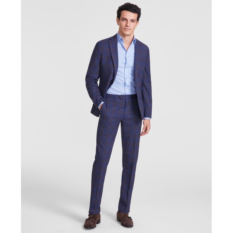 Bar Iii Mens Slim fit Dress 36 / 30 Blue Plaid Wool Blend