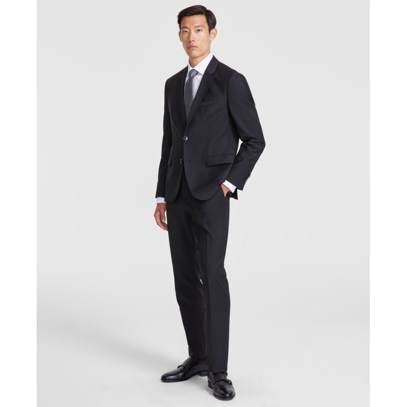 Hugo Boss Mens Modern fit 2 Piece Suit 40 R / 34 Waist Black Solid Stretch